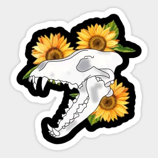 Floral Sunflower Wolf Skull Sticker